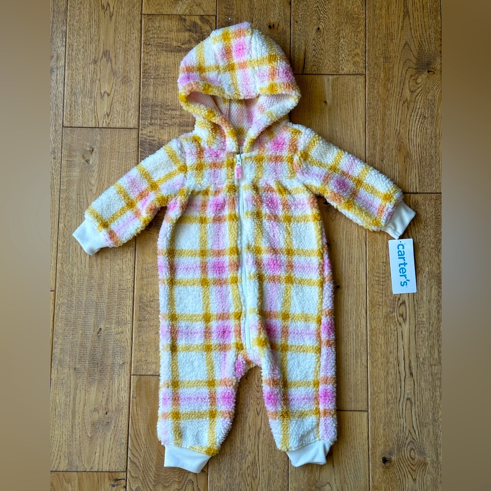 Carter’s Baby Plaid Hooded Sherpa Jumpsuit size 6 Months NWT
